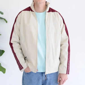 Vintage Adidas Beige w Maroon Trim Climate Proof Zip Up Jacket XL